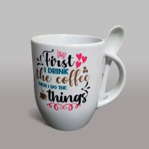 Taza blanca 12oz con cucharita